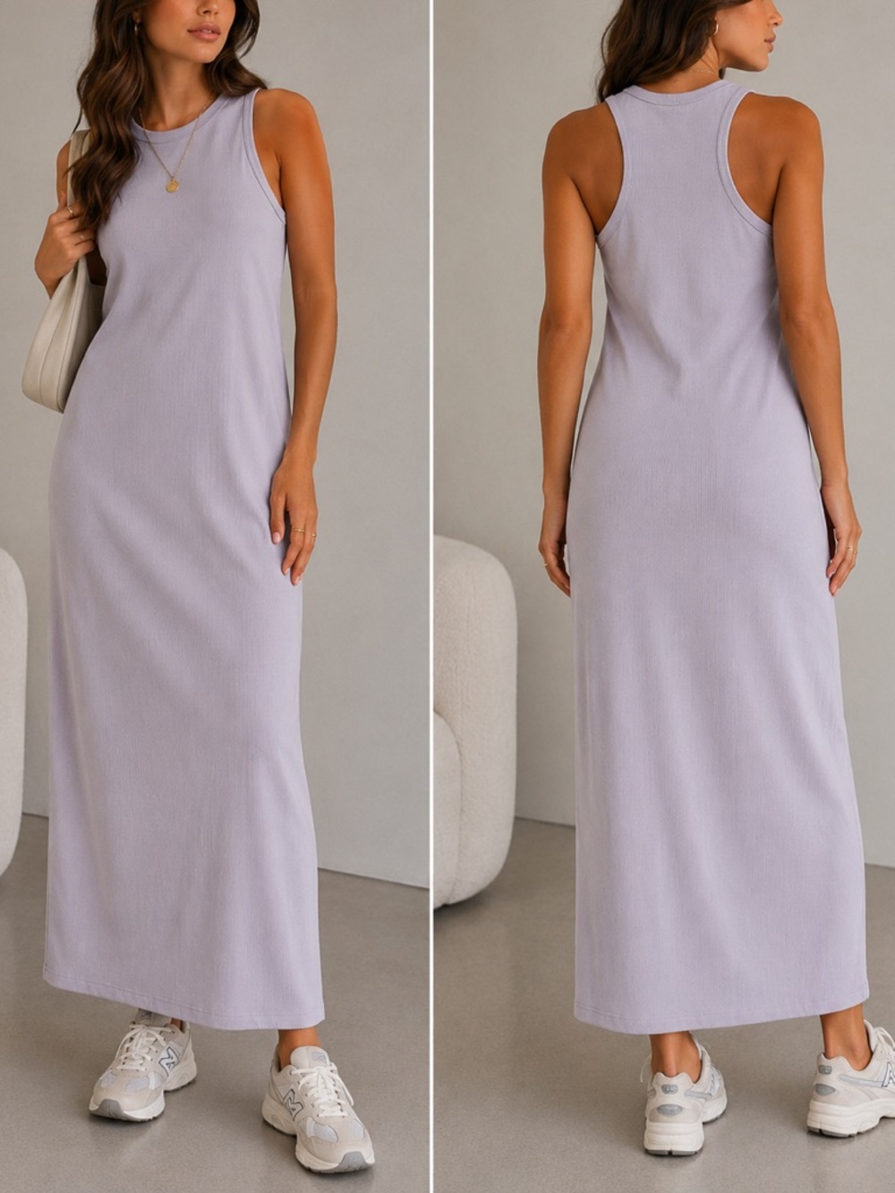 Sleeveless Ribbed Maxi Dress in Light Lavender